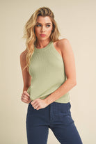 A high-neck tank top named "Nora".