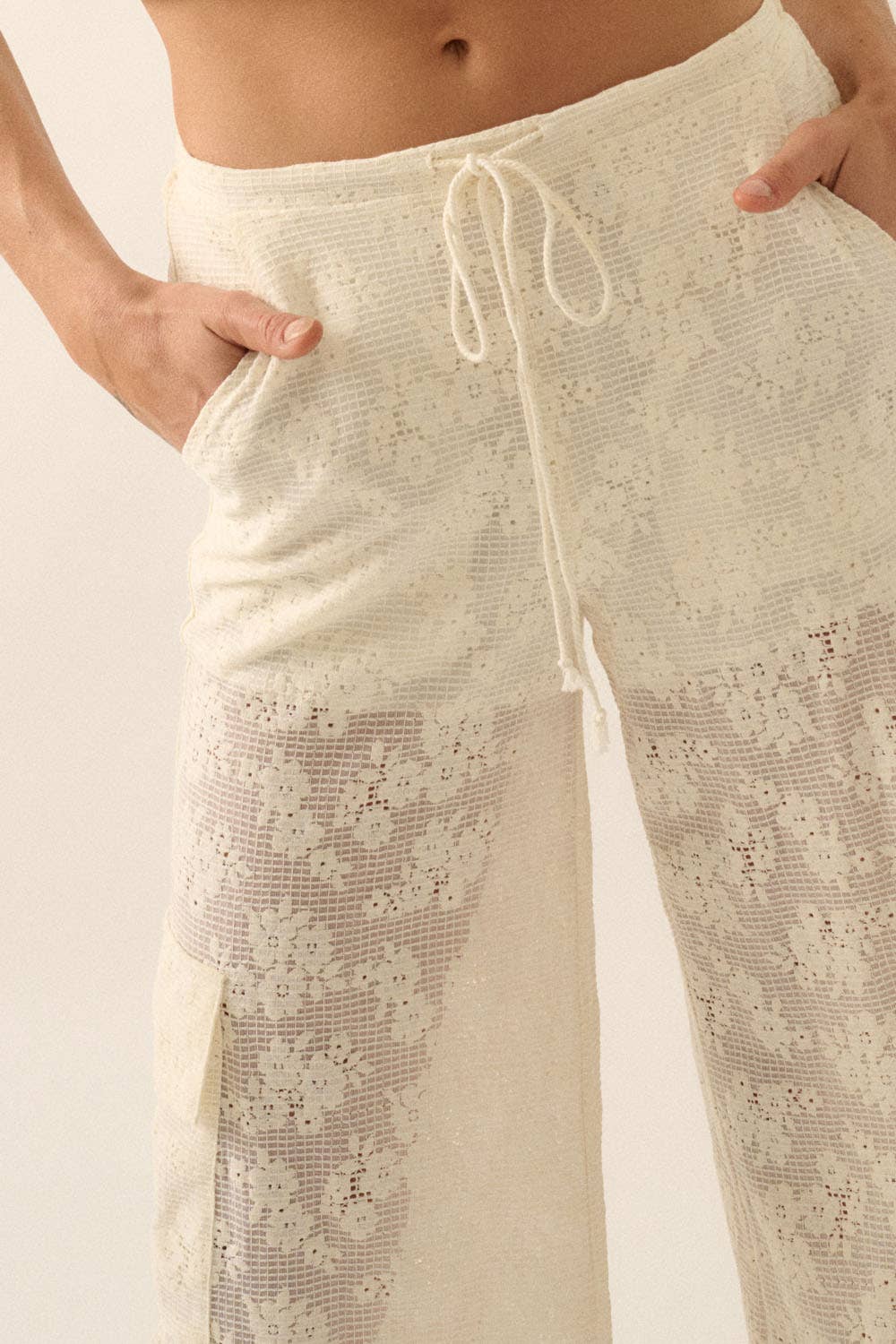 Floral Lace Drawstring Cargo Pants