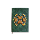 Green notebook with embroidered monarch butterfly design.