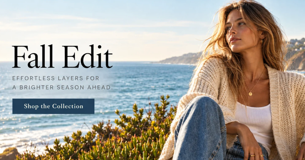 Fall Edit coastal fashion banner with Shop the Collection button