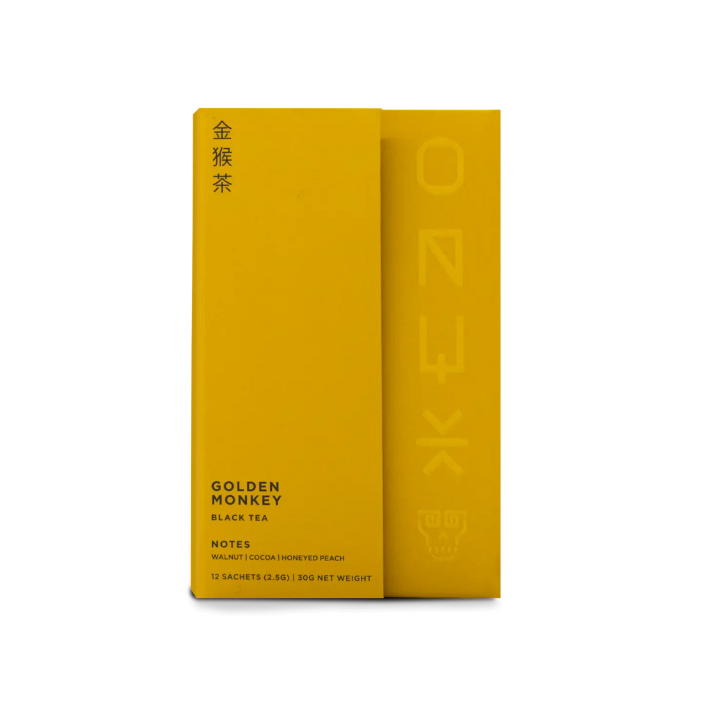 Golden Monkey Black Tea, a hand-processed blend from Fujian Province with notes of walnut and a light cocoa finish.