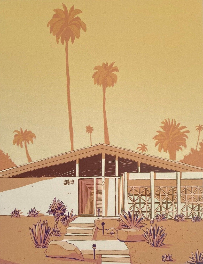Palm Springs House Print - A stylish homage to Palm Springs architecture, blending mid-century elegance with desert charm.