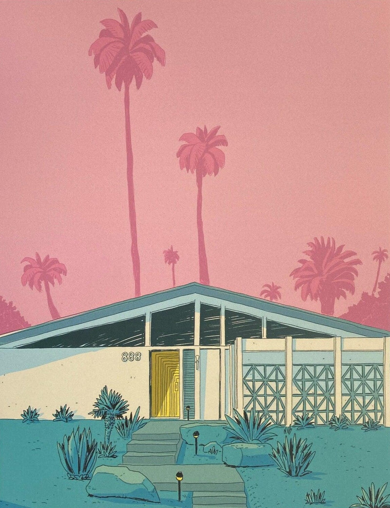 Palm Springs House Print - A stylish homage to Palm Springs architecture, blending mid-century elegance with desert charm.