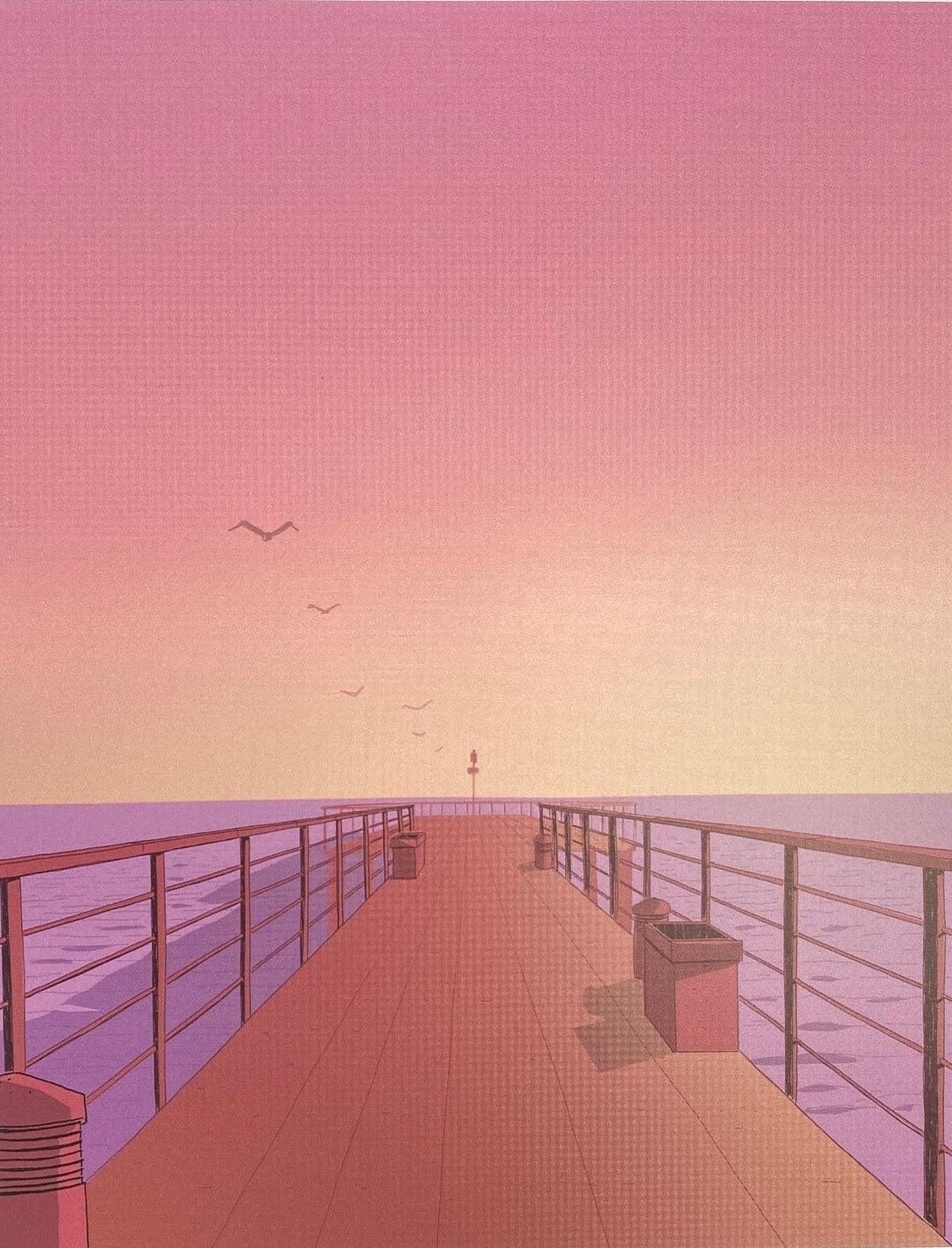 Hermosa Beach Pier Print: Artistic depiction of the iconic pier in Hermosa Beach, capturing the sun-drenched shoreline and vibrant coastal energy