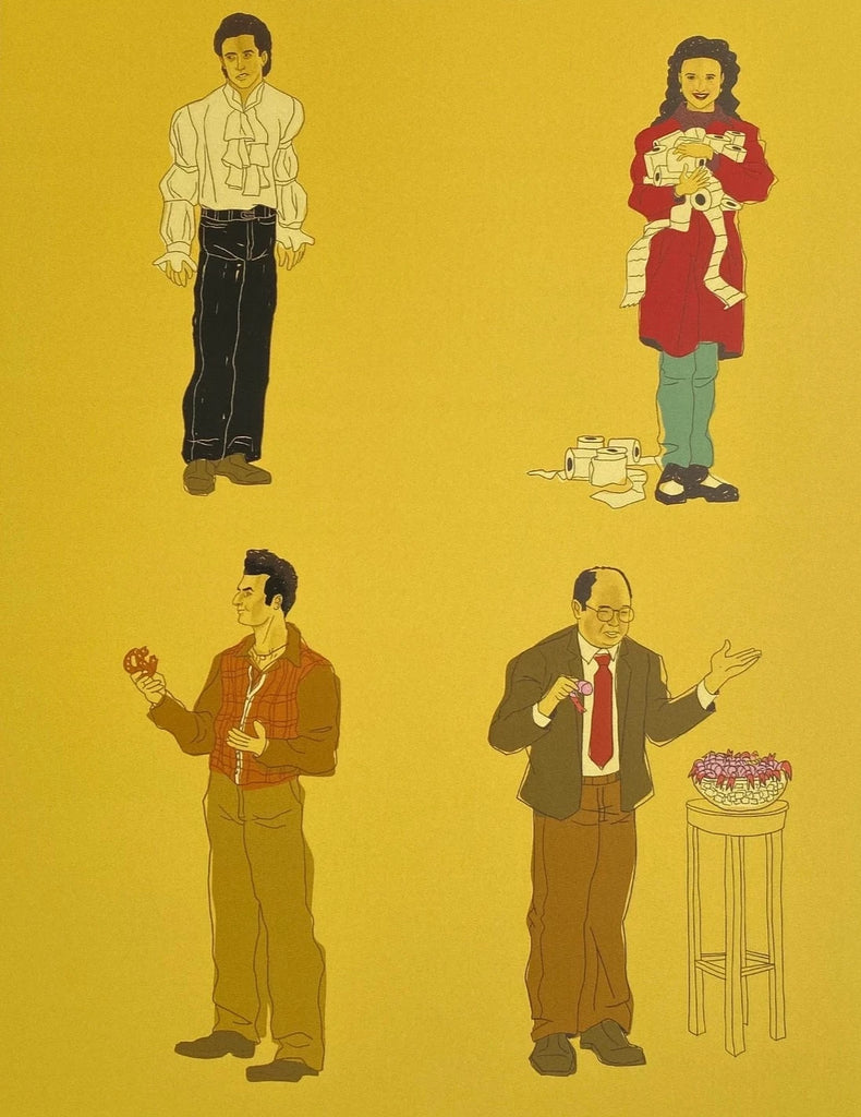 Seinfeld Print - A nostalgic tribute to the iconic sitcom, featuring Jerry, George, Elaine, and Kramer in classic poses.