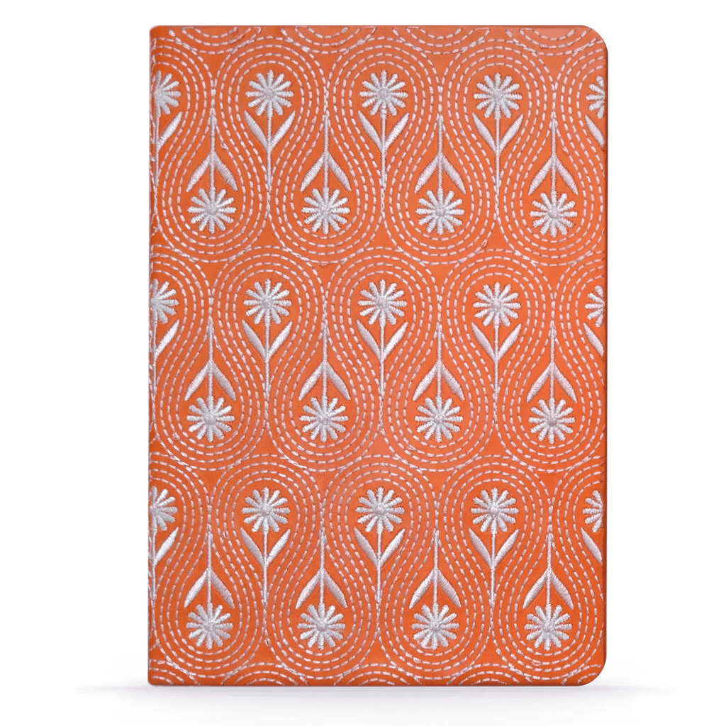 Close up of a Flower Embroided Notebook with intricate floral design on a soft cotton cover.