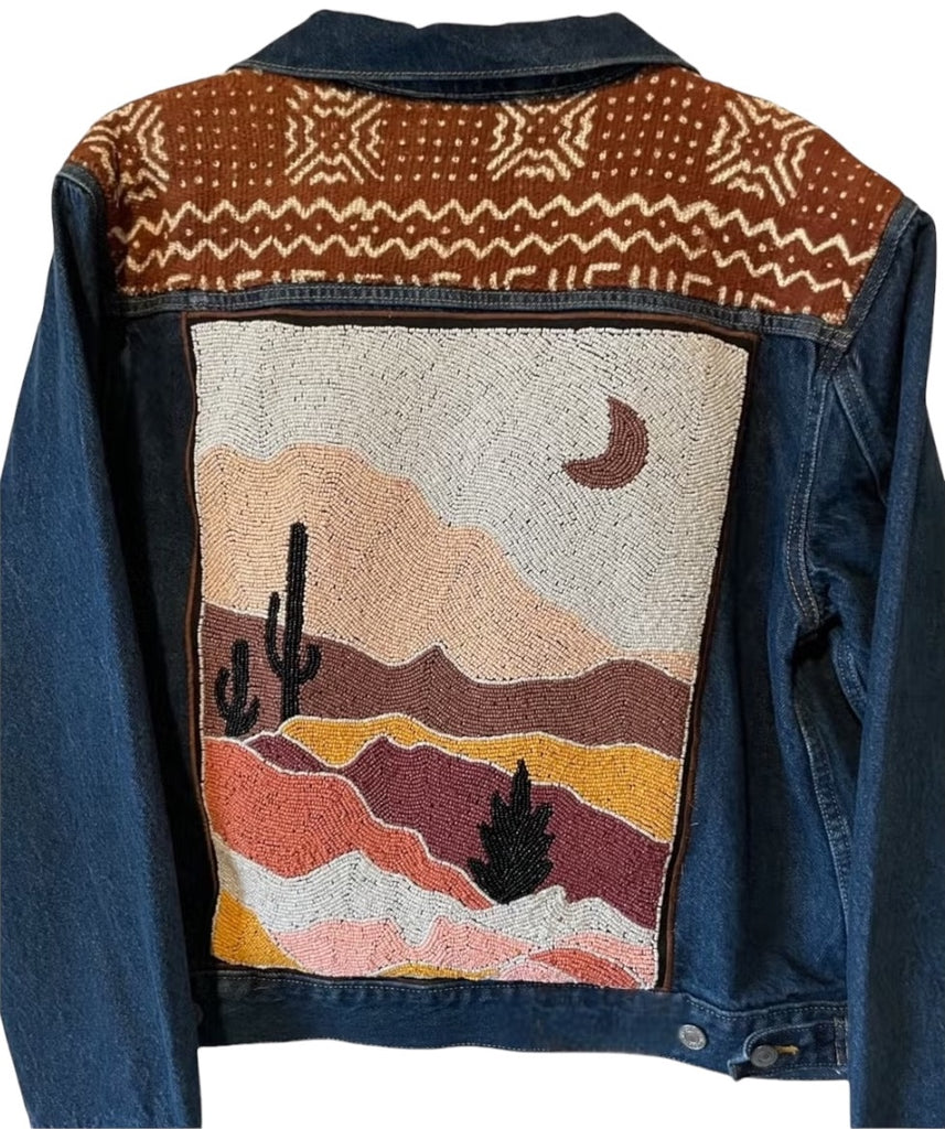 Hand Beaded Desert Levi's Jacket - Meticulously crafted with intricate desert-inspired beadwork. Elevate your style with this unique and statement-making Levi's jacket.