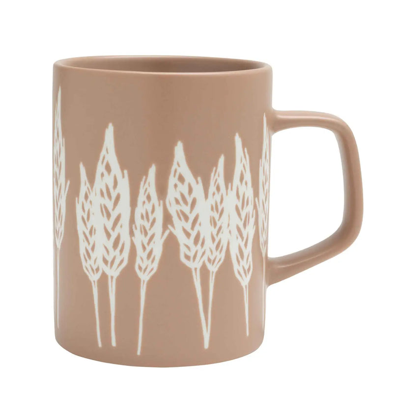 A sturdy mug featuring a detailed wheat design.