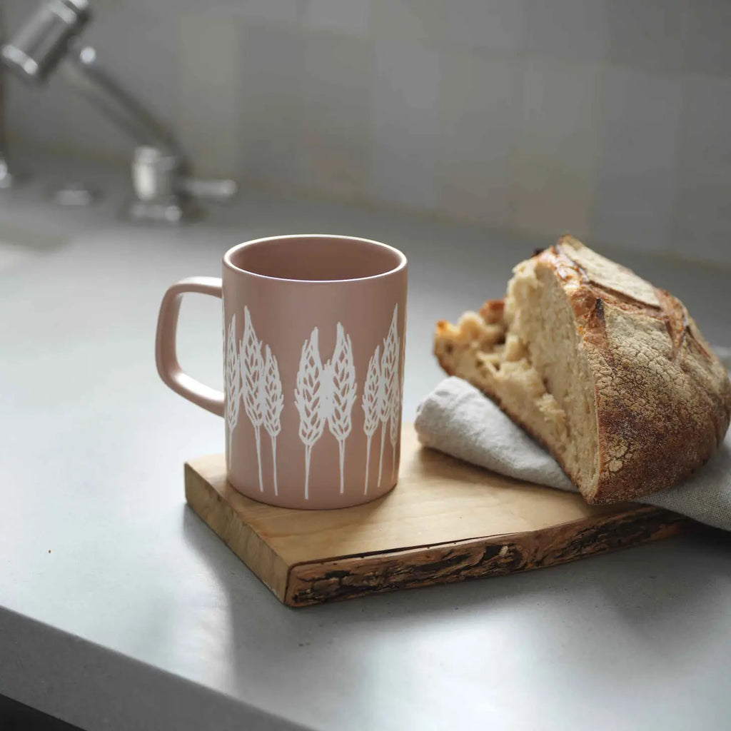 A sturdy mug featuring a detailed wheat design.