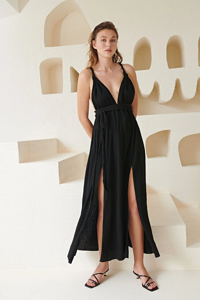 Muse Braided Straps Dress - Stunning and elegant dress with braided shoulder straps and flowing silhouette.