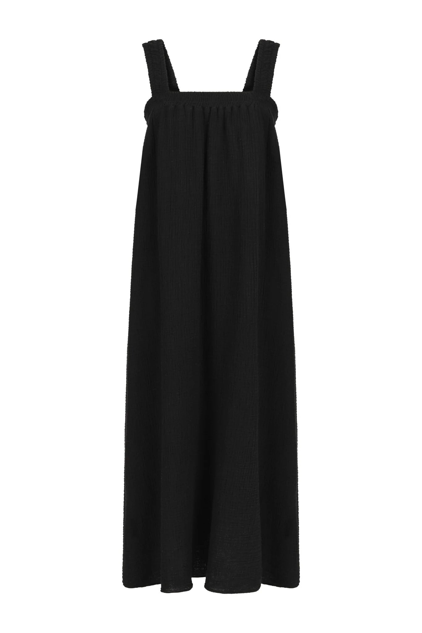 The Noa Straps Maxi Dress, made from 100% Turkish cotton, elegantly displayed, showcasing its delicate straps and flowing maxi length.
