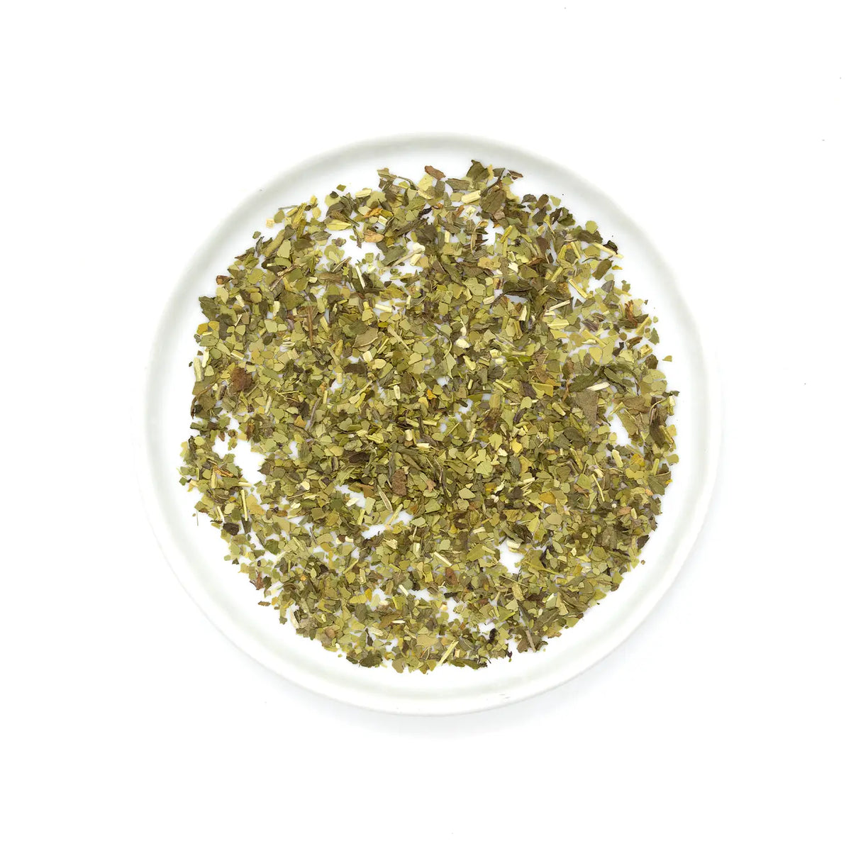 Botanical tea blend featuring fire-dried yerba mate and organic peppermint leaves for a soothing, energizing infusion.