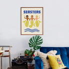 Artistic depiction of three sisters amidst the sea's waves, symbolizing the strength of familial bonds and coastal memories.