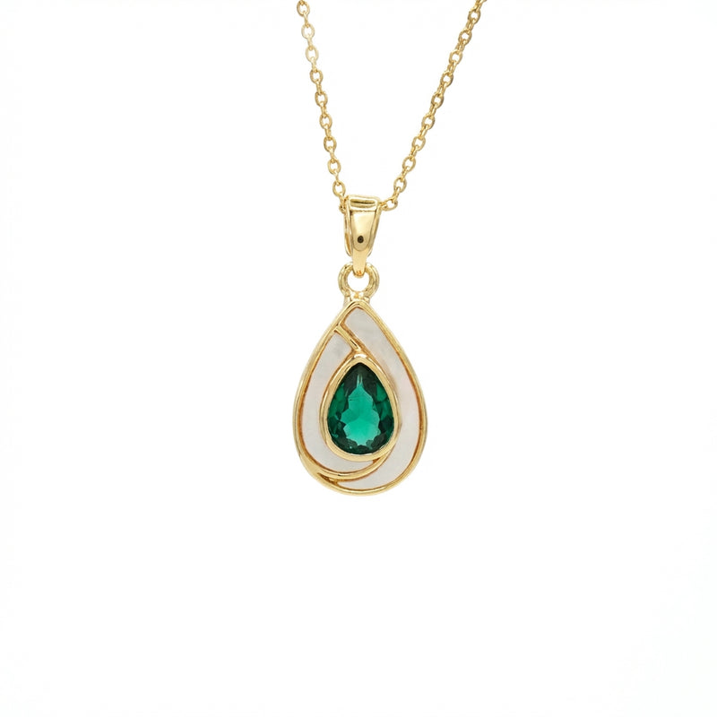 Emerald Teardrop Halo Necklace