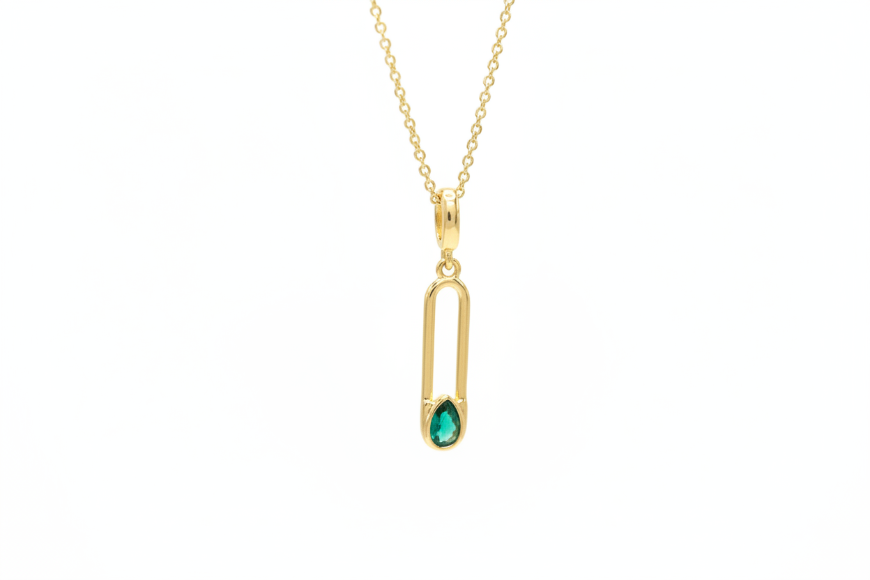 Gem Safety Pin Necklace
