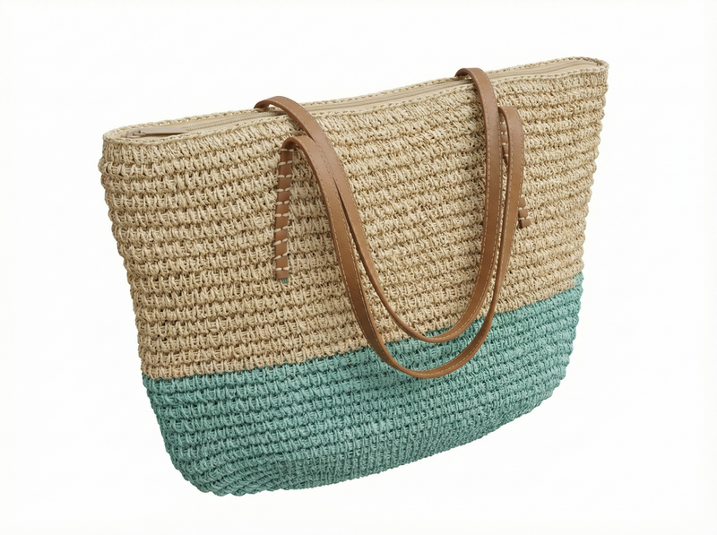 Straw Braided Beach Tote Bag