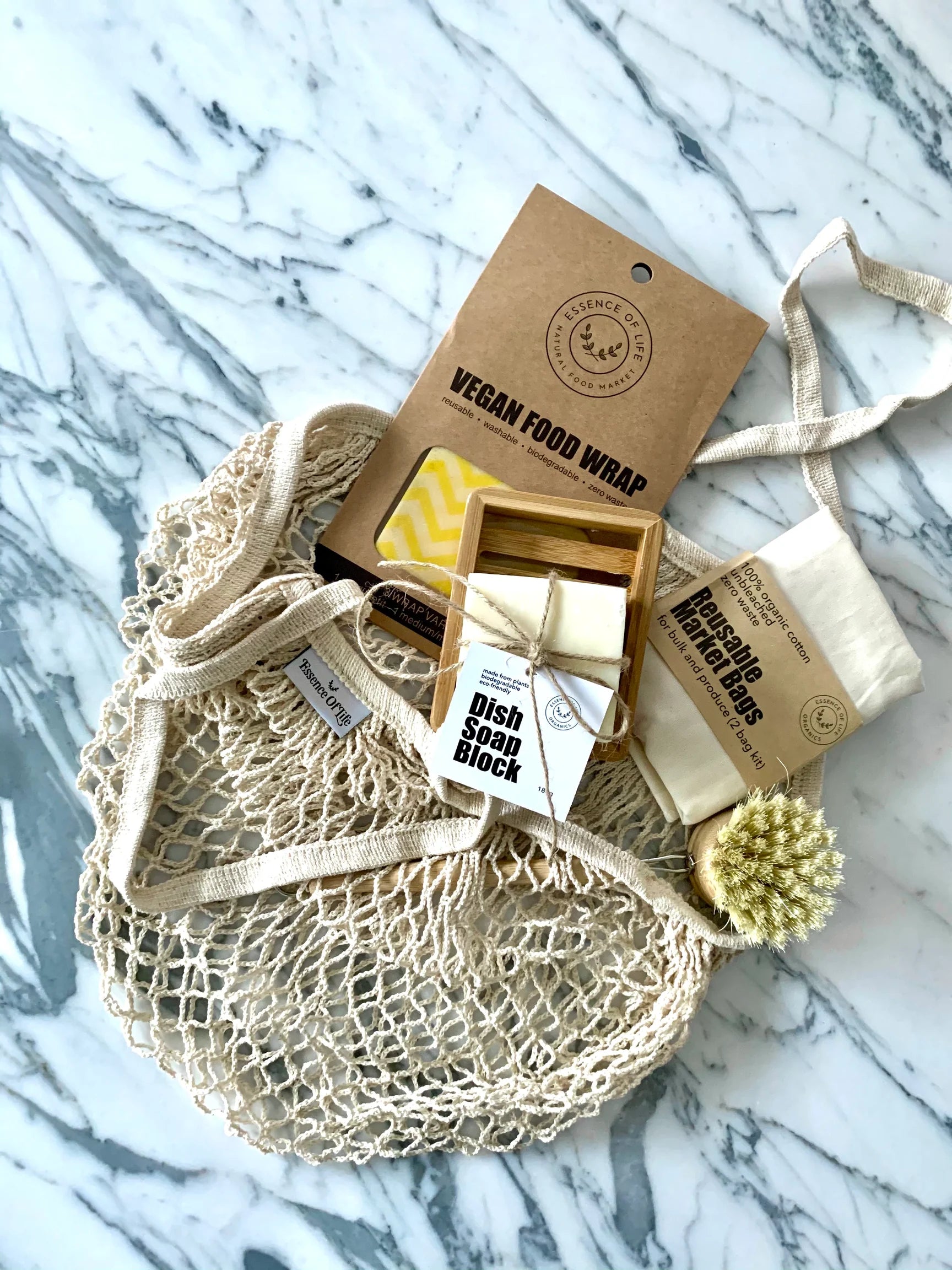 Image of the 100% cotton Mesh String Bag, showcasing its expandability and versatility, perfect for shopping or beach outings.