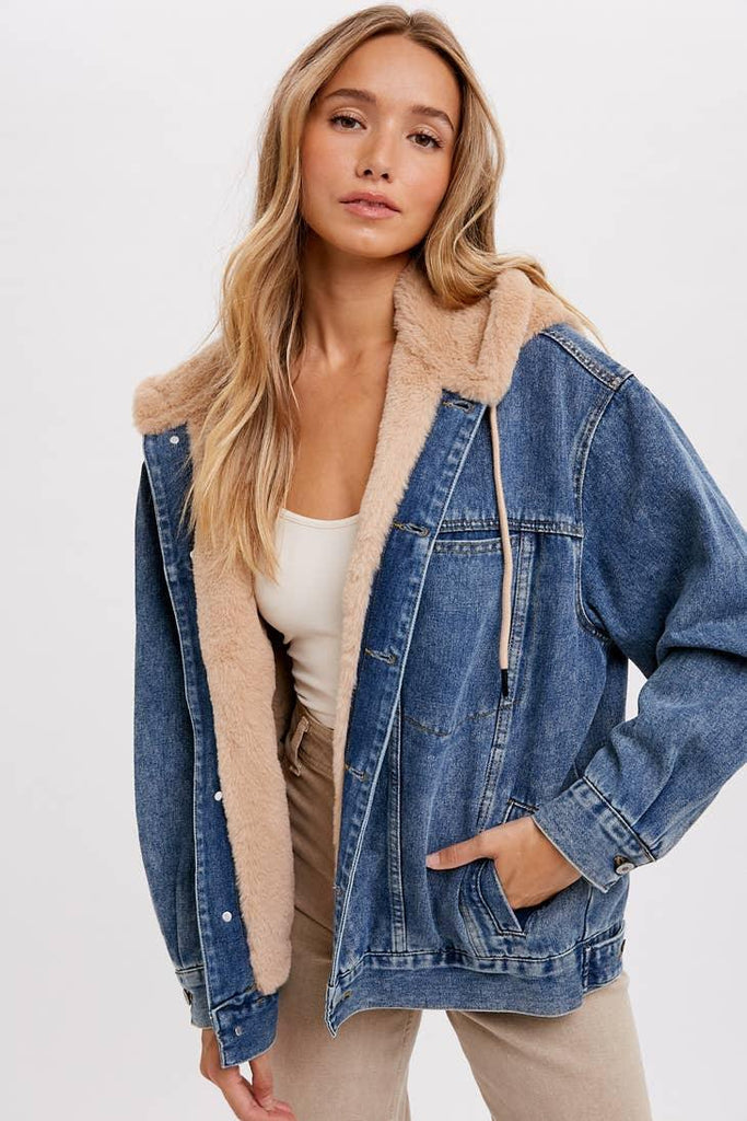Fur Denim Jacket - A stylish blend of faux fur and classic denim, perfect for embracing warmth and timeless chic.