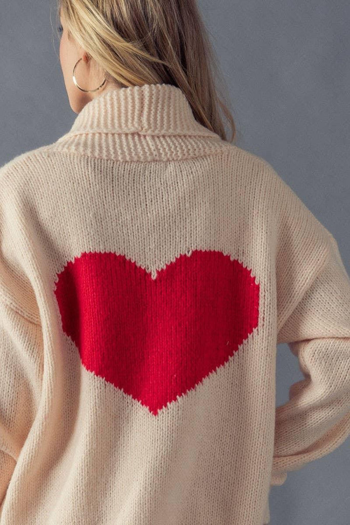 Heart Knit Cardigan - Cozy and stylish cardigan featuring a charming heart knit pattern for a romantic touch.
