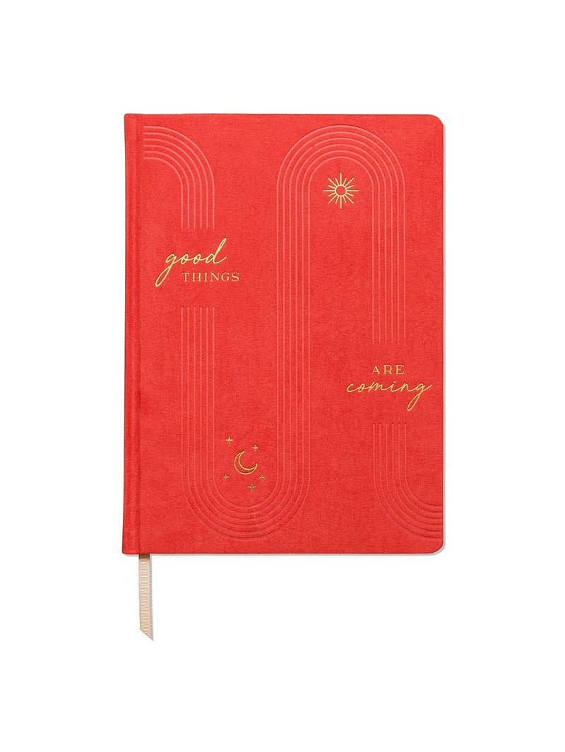 Image showcasing the 'Good Things Cloth Covered Journal', with an attractive fabric cover design.