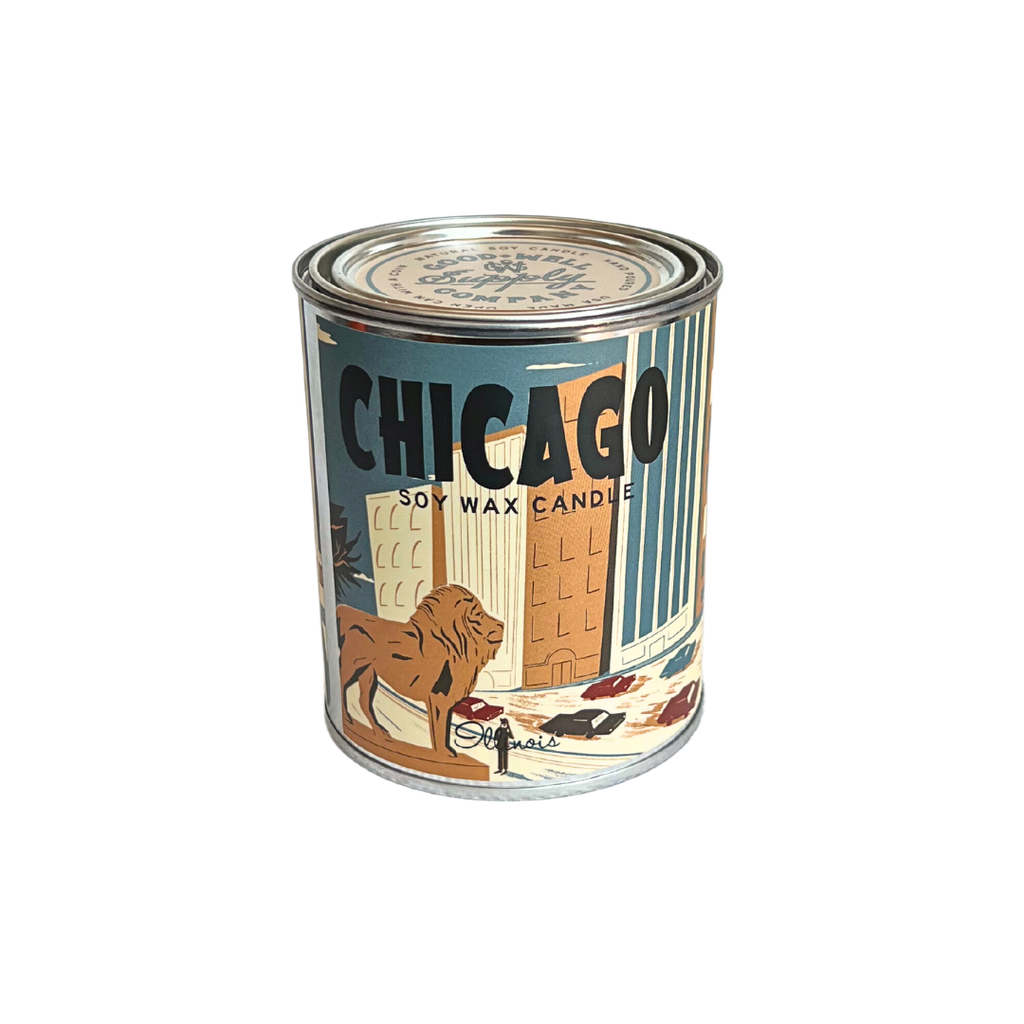Chicago Candle: A lit candle emanating warmth and comfort, epitome of relaxation.