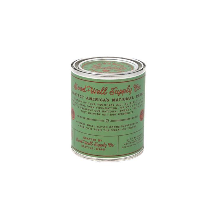Sequoia Soy Candle in sustainable packaging, diffusing a deep, woodsy scent reminiscent of the ancient sequoia forest.