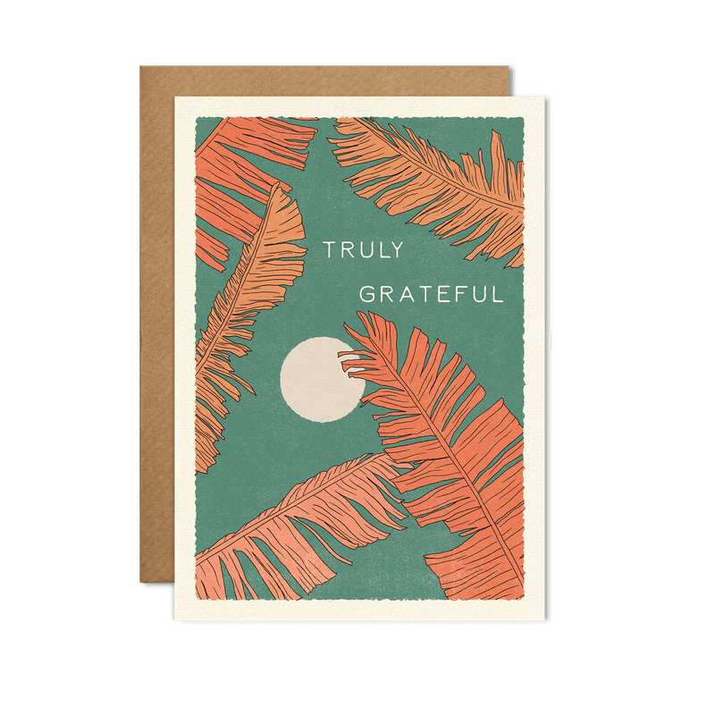 Elegant 'Truly Grateful' card with beautiful design and thoughtful inside expression of gratitude