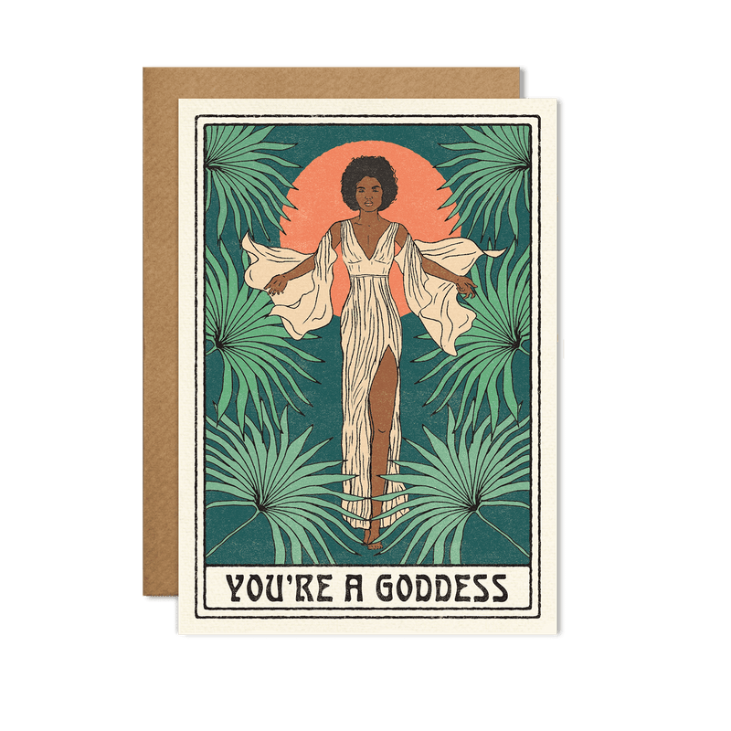 You're a Goddess' card featuring a celestial front design and empowering affirmation inside