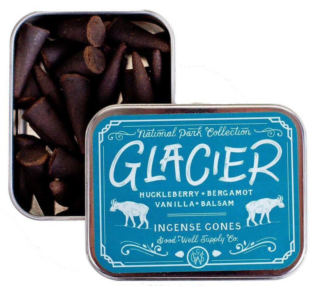Glacier National Park Incense with a blend of cedarwood, pine, and glacial water scents.
