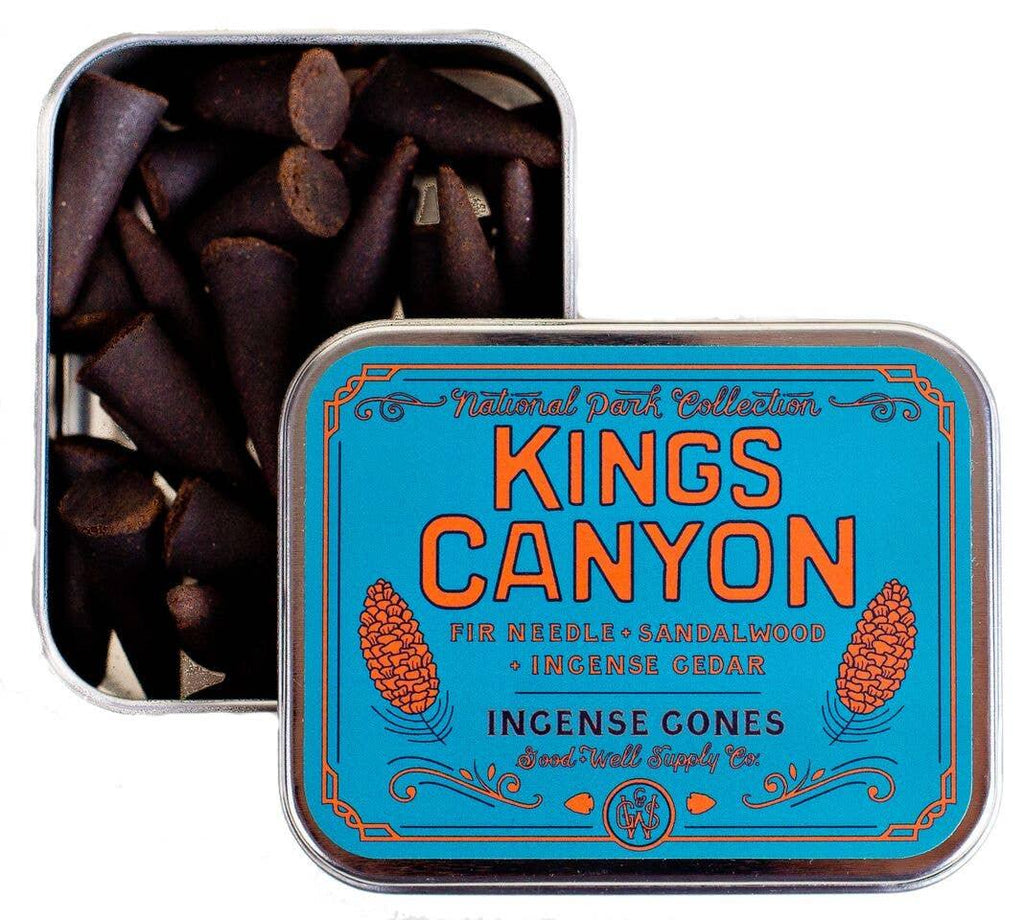 Kings Canyon Incense sticks set against the towering sequoias of California, symbolizing the product's majestic, serene fragrance.