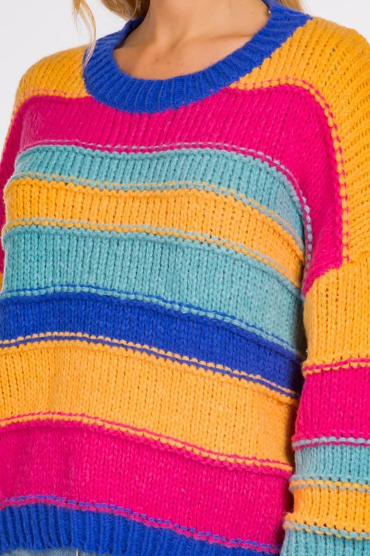 Candy Sweater featuring vibrant colors and a soft, comfortable fabric, perfect for adding a splash of color to any outfit.