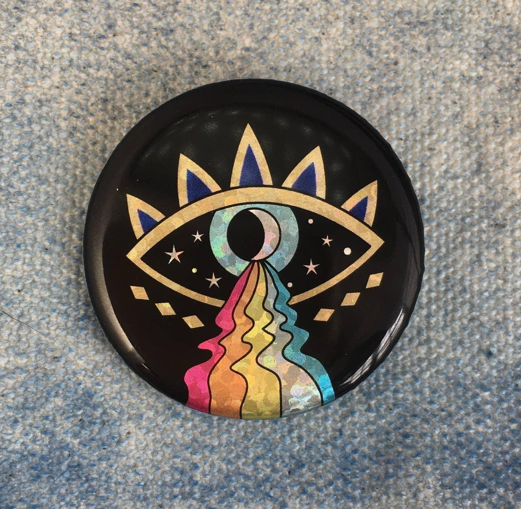 Evil Eye Rainbow Pin, combining the protective evil eye symbol with a colorful, radiant rainbow arc.