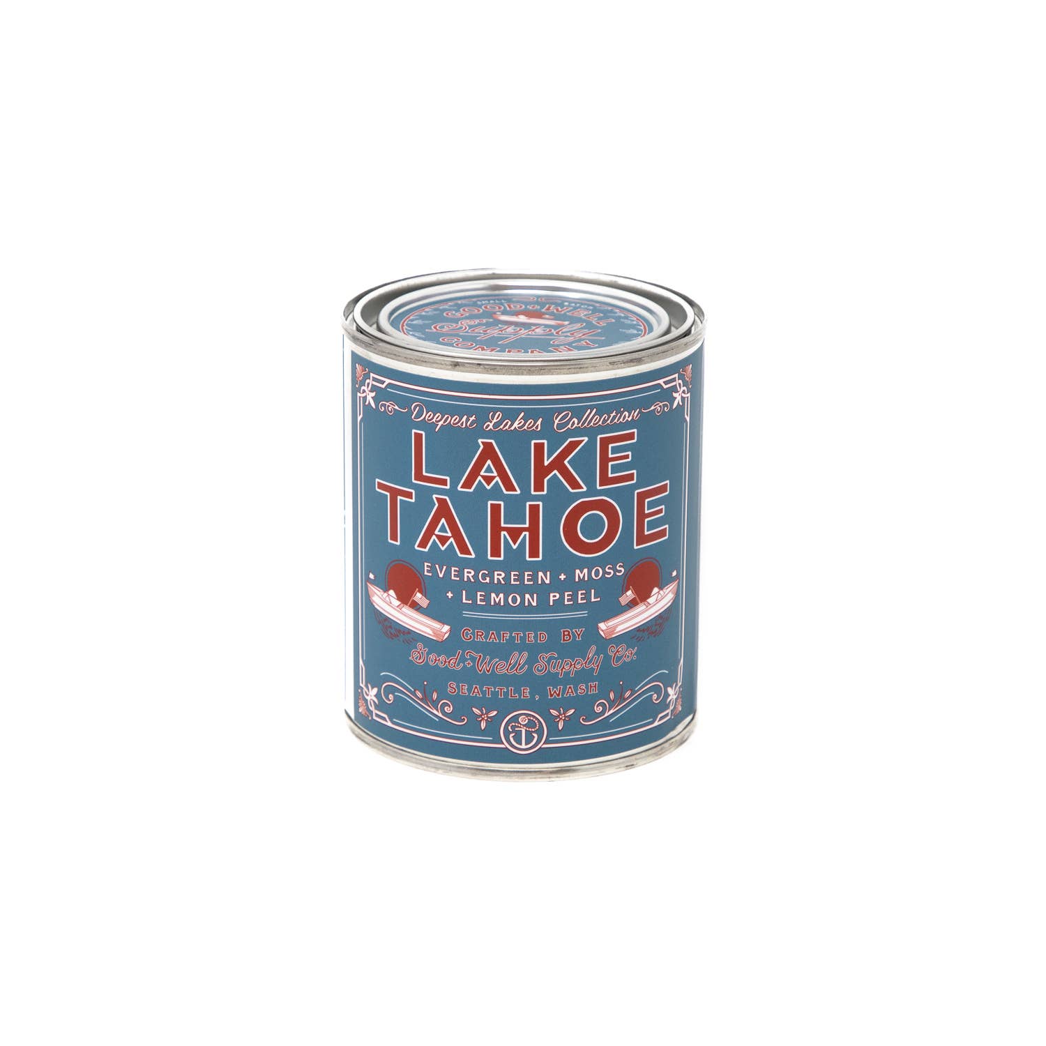 Lake Tahoe Candle: Handcrafted organic soy wax candle emitting a serene glow, epitome of natural tranquility.