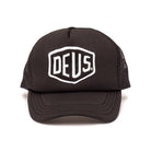 Deus ex Machina - Baylands Trucker Hat', showcasing its classic design with embroidered Deus artwork and breathable nylon mesh back.