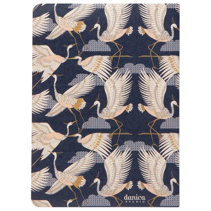 Navy Crane Notebook - Soft-bound notebook with an avian design, perfect for capturing thoughts and ideas.