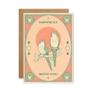  "Happiest With You" Card with a romantic design, presented on a cozy, warm-toned background.