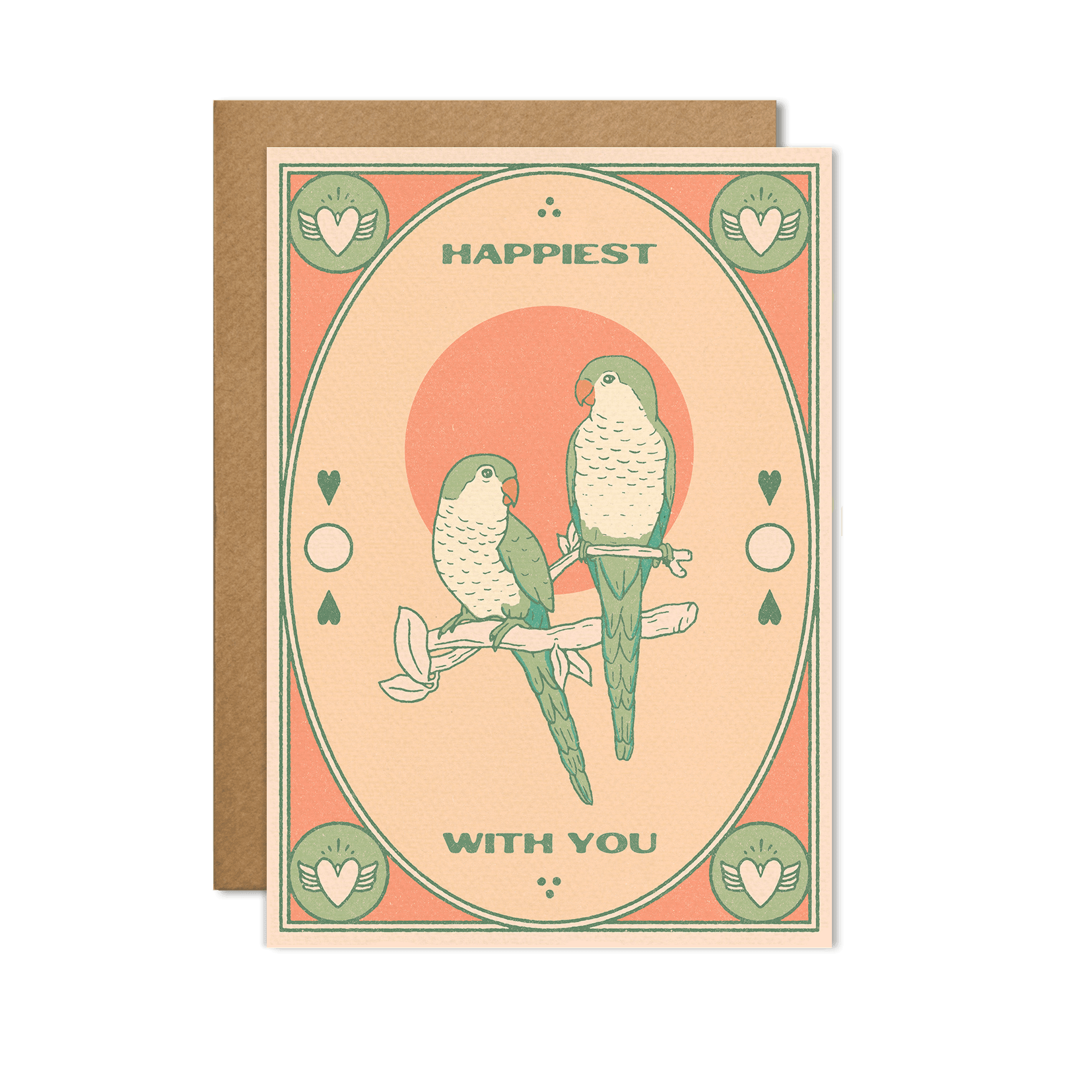 "Happiest With You" Card with a romantic design, presented on a cozy, warm-toned background.