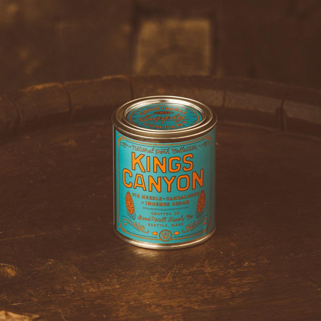 Kings Canyon Soy Candle in sustainable packaging, emanating a fresh, woodsy scent reminiscent of the majestic park.