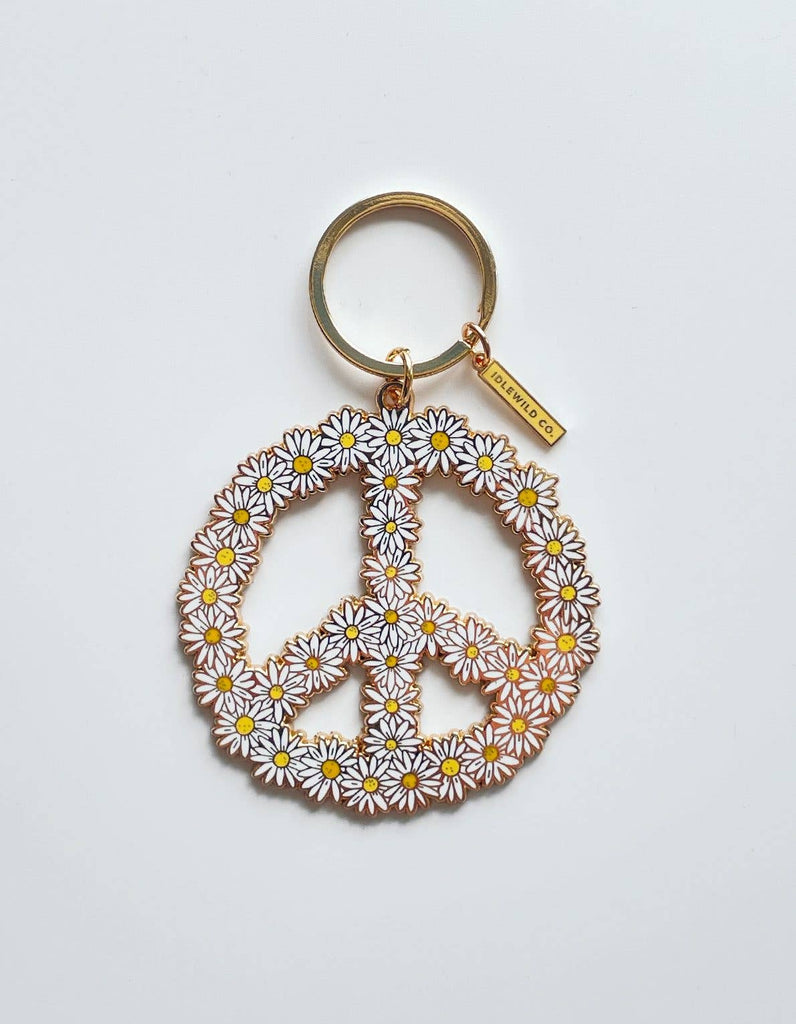 Peace Daisy Keychain - A durable and stylish accessory featuring a charming daisy design for spreading peace.