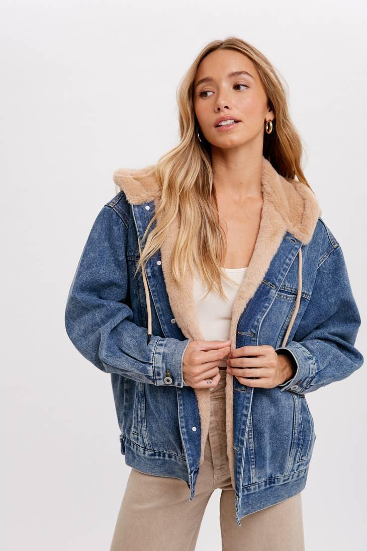Fur Denim Jacket - A stylish blend of faux fur and classic denim, perfect for embracing warmth and timeless chic.