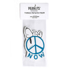 Peanuts® Snoopy Peace Now Air Freshener with fresh linen scent, featuring Snoopy resting on a peace sign.