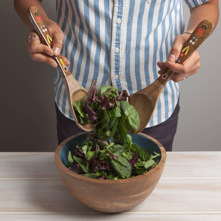 Frida Mango Wood Servers Set - Scandinavian-inspired floral design on sustainable mango wood servers.