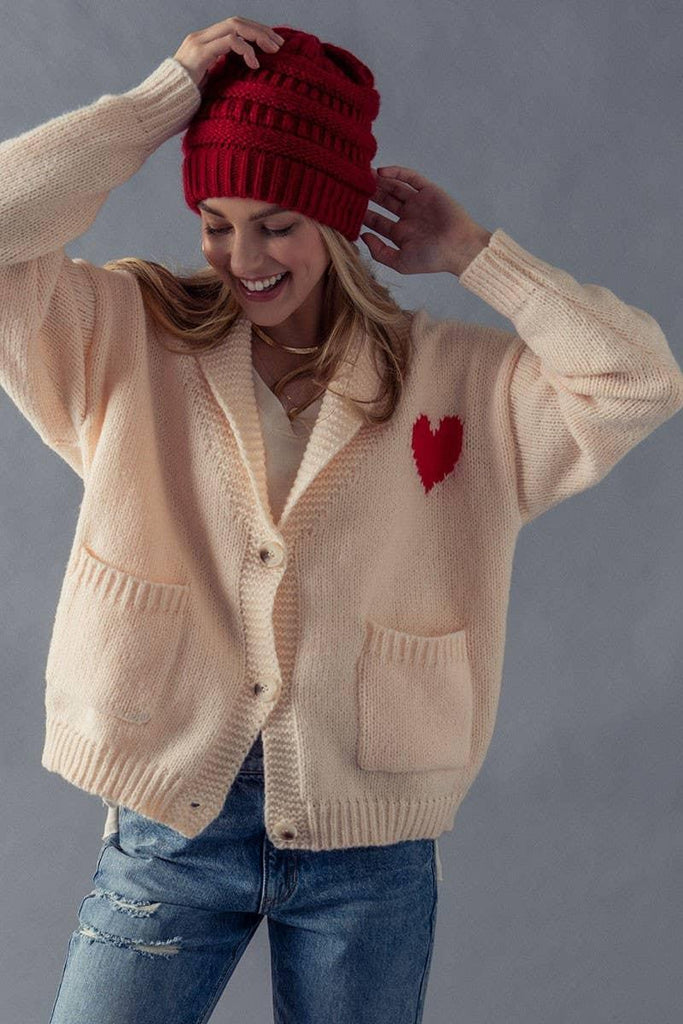 Heart Knit Cardigan - Cozy and stylish cardigan featuring a charming heart knit pattern for a romantic touch.