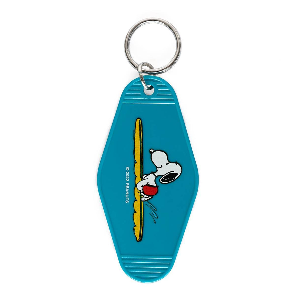 Peanuts Snoopy Surf Key Tag - Snoopy catching a surf, a durable and charming key accessory for surf enthusiasts.