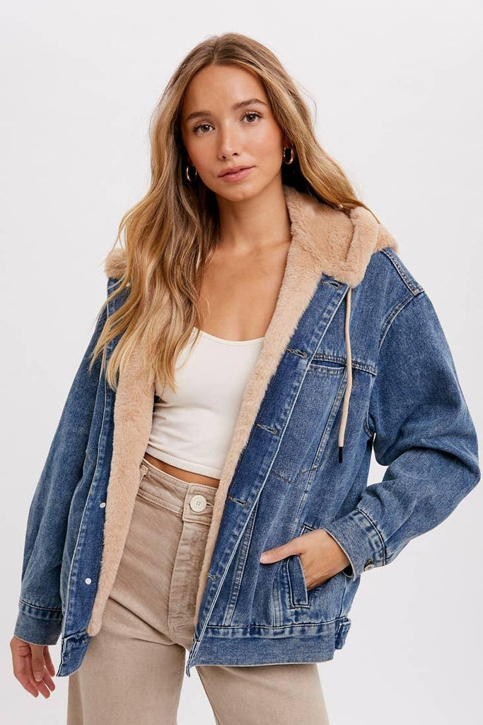 Fur Denim Jacket - A stylish blend of faux fur and classic denim, perfect for embracing warmth and timeless chic.