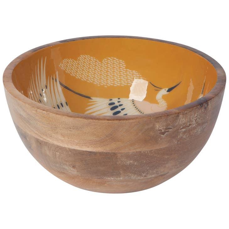 Crane Mango Wood Serving Bowl showing off unique wood grain, placed on a neutral surface.