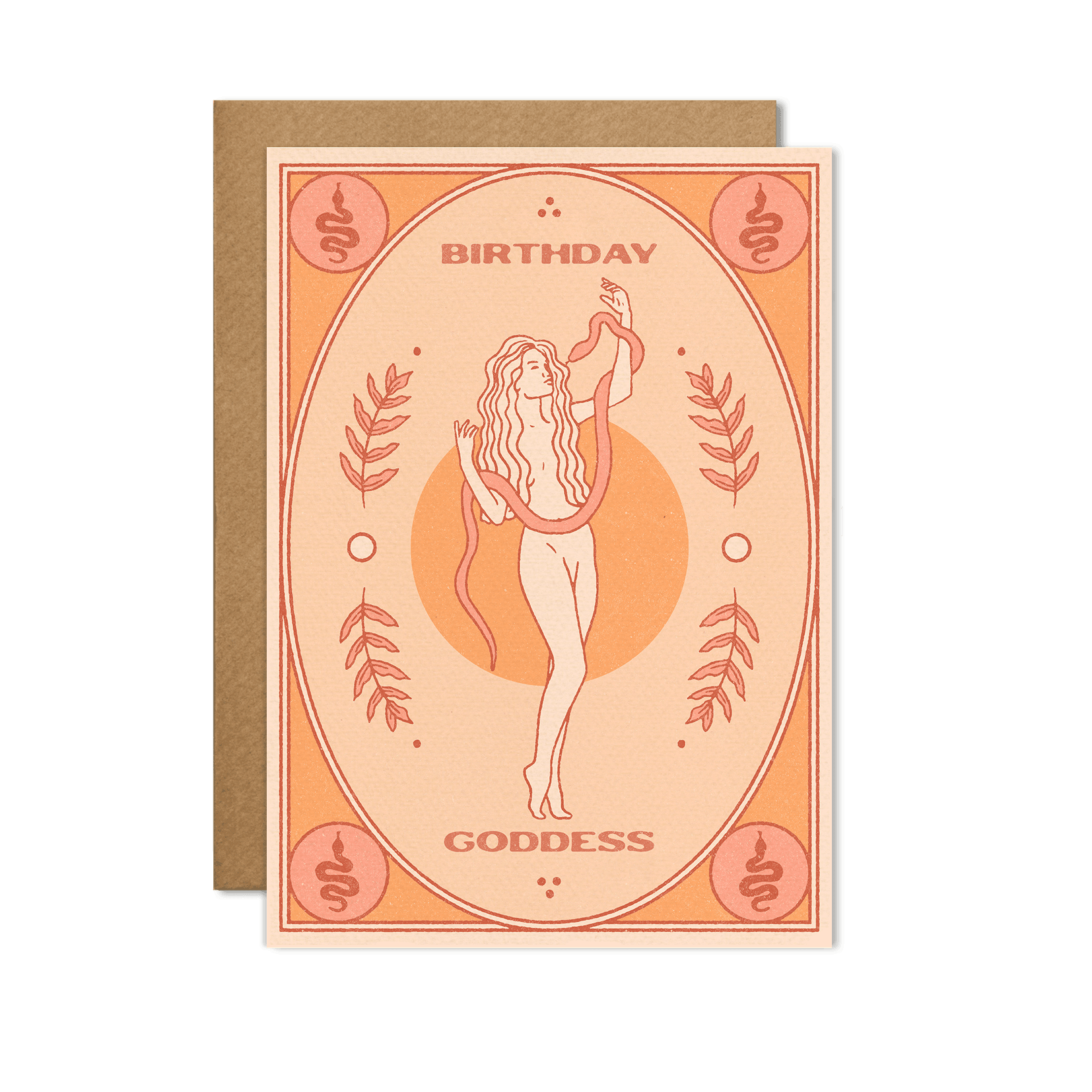 "Birthday Goddess" Card with an elegant, vibrant design featuring a feminine figure, displayed on a soft pastel background.