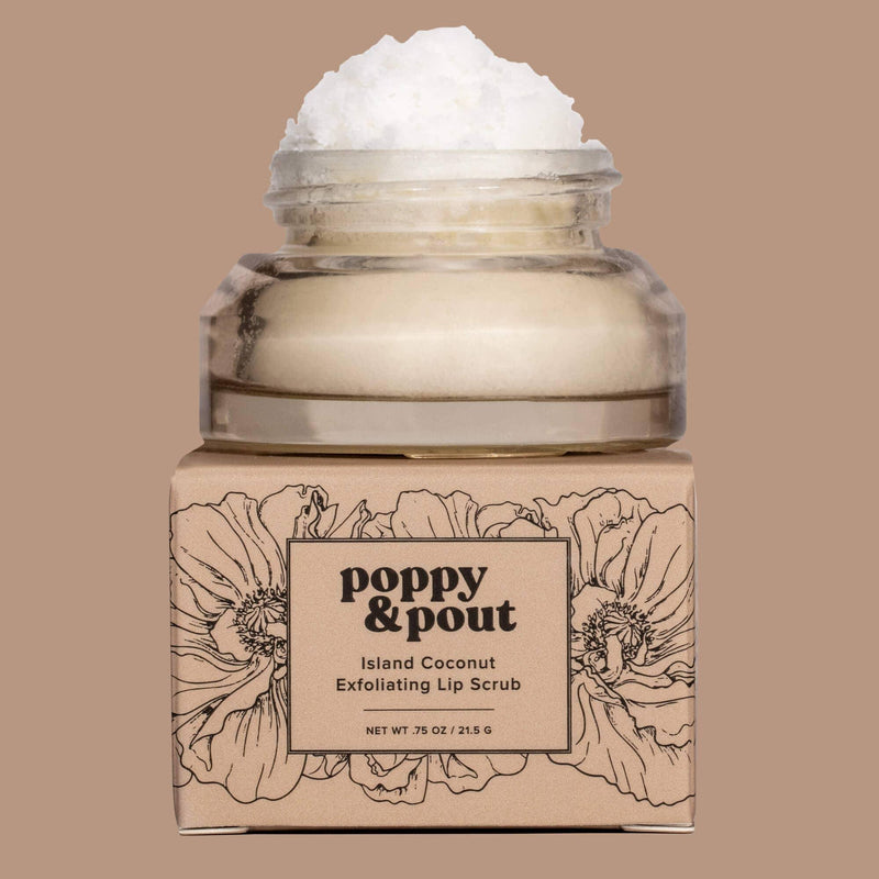 Poppy & Pout Lip Scrub - Island Coconut - Organic Lip Care for Smooth and Nourished Lips