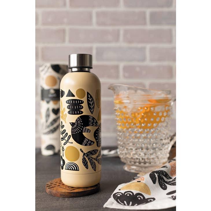 Myth Stainless Steel Water Bottle - Decorative bird and foliage design on a durable, double-walled stainless steel flask.