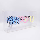 FORMA's Neon "Eye Love You" Lights in blue, red, and yellow, illuminating an affectionate message in a stylish way.